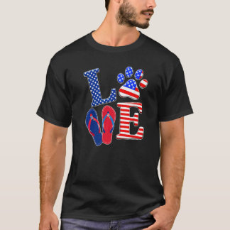 ラブドッグポーアメリカ国旗のビーチサンダルドッグ4位 Tシャツ