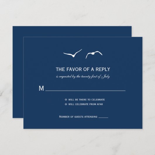 ラブドブウェディングRSVPカード – ネイビー 出欠カード (正面/裏面)