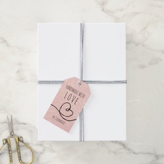 ラブドードルピンクハート手作りグリッター ギフトタグ (より糸付き)