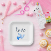 ラブドーブパーティープレートスカイブルーウォーターカラーデザイン ペーパープレート (パーティー)