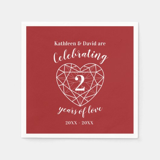 ラブナプキンの2年間のレッドガーネット記念日 スタンダードカクテルナプキン (正面)