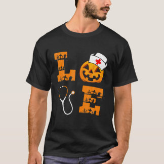 ラブナースパンプキンハロウィーンのカボチャのちょうちんおかしいハロウィーン Tシャツ