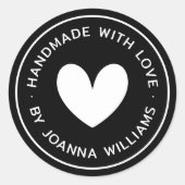 ラブネーム黒で手作りハート ラウンドシール (正面)