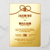 ラブノットユニオンダブル幸中国のせ結婚の 箔招待状 (正面)