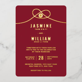 ラブノットユニオン二重中国の幸福結婚のF 箔招待状