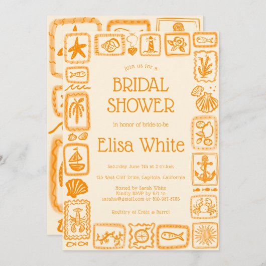 ラブノートズザシーブライダルシャワーモダンカスタム 招待状 (正面/裏面)