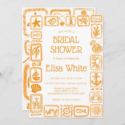 ラブノートズザシーブライダルシャワーモダンカスタム 招待状 (正面/裏面)