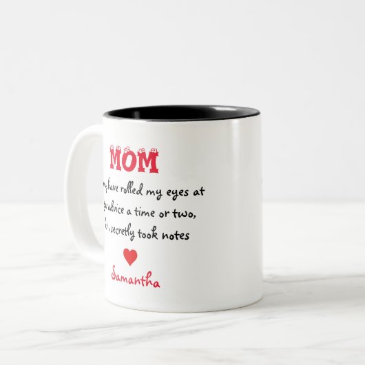 ラブノート母引用文名パーソナライズされたMug ツートーンマグカップ (正面左)