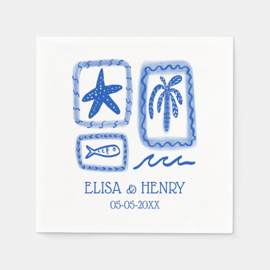ラブノート海から可愛いビーチカスタムウェディング スタンダードカクテルナプキン (正面)