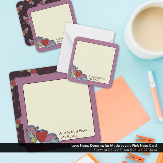 ラブノート : 音楽好きのための落書き ピンク ノートカード