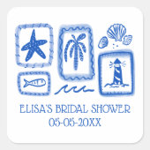 ラブノートfromシーキュートビーチカスタムブライダルシャワー スクエアシール (正面)