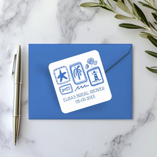 ラブノートfromシーキュートビーチカスタムブライダルシャワー スクエアシール