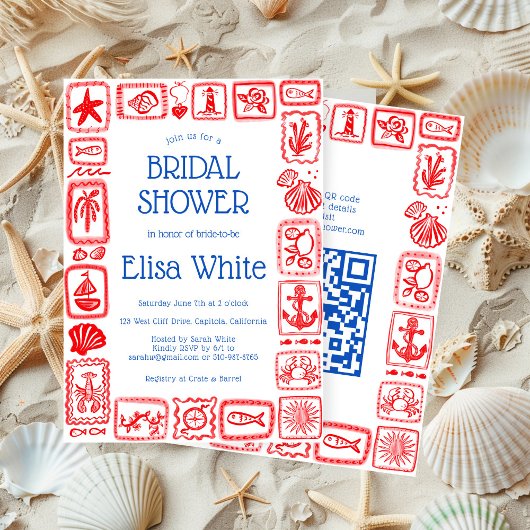 ラブノートSeaブライダルシャワーモダンカスタムQR 招待状