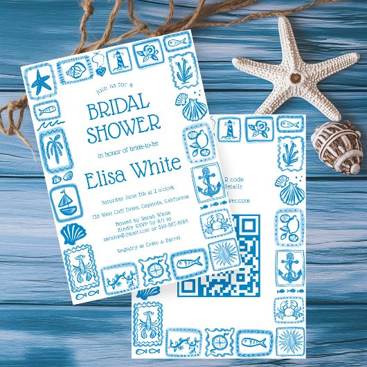 ラブノートSeaブライダルシャワーモダンカスタムQR 招待状