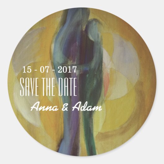 ラブハグ結婚カップルのステッカー ラウンドシール (正面)