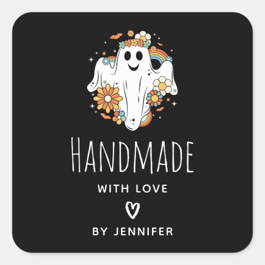 ラブハッピーで手作り幽霊レトロヒッピーVibe スクエアシール (正面)