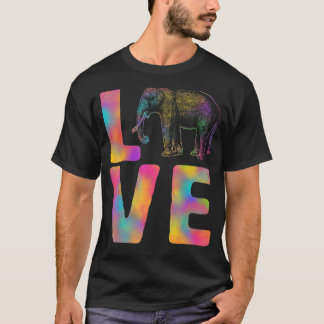 ラブハッピーホリカラフルエレファントインドダンスヒンド Tシャツ