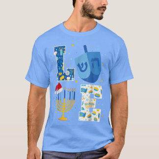 ラブハヌッカデコレーションドレイデル（ユダヤ教）メノラーハヌカー（ユダヤ教の祭り） Tシャツ