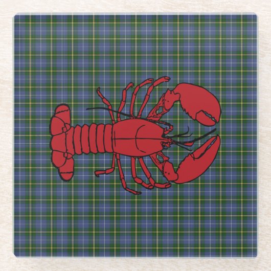 ラブハリファックスノバスコシアタータンチェックロブスターかわいい ガラスコースター (正面)