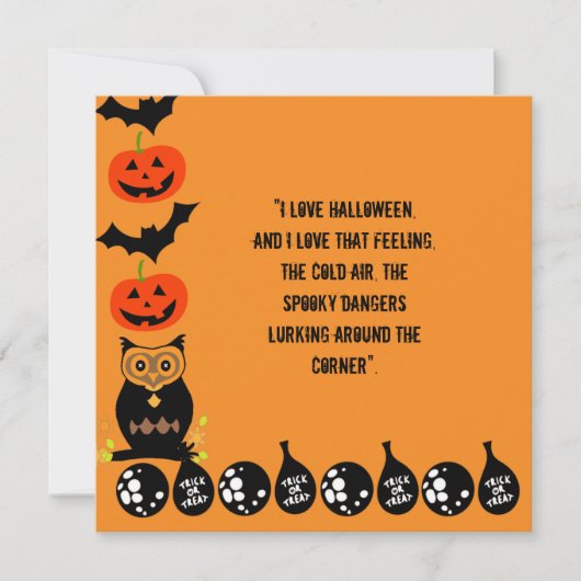 ラブハロウィン引用文不気味フクロウカボチャこうもりカード (正面)