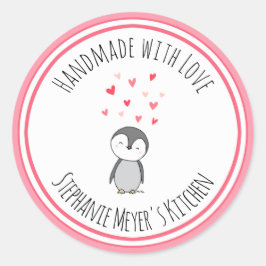 ラブハンかわいいペ描ンギンハートで手作り ラウンドシール