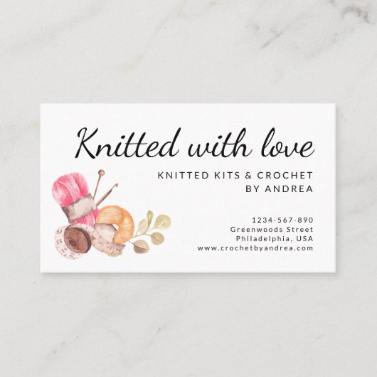 ラブハンドメイドヤーンクロシェで編んだ 名刺 (正面)