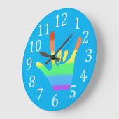 ラブハンドASLサイン言語虹の色時計 ラージ壁時計 (傾斜)