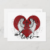 ラブハートとクロスバレンタインデー葉書 ポストカード (正面/裏面)