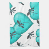 ラブハートとトンボターコイズ キッチンタオル (縦)