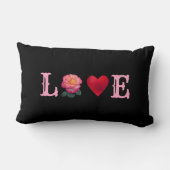 ラブハートとバラフラワーオンブラック ランバークッション (裏面)