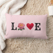 ラブハートとバラ花 ランバークッション (ブランケット)