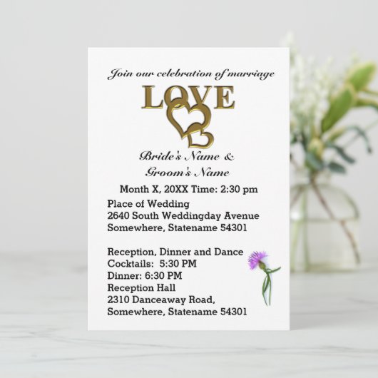 ラブハートとパープルティスル結婚式招待状 招待状 (スタンド正面)