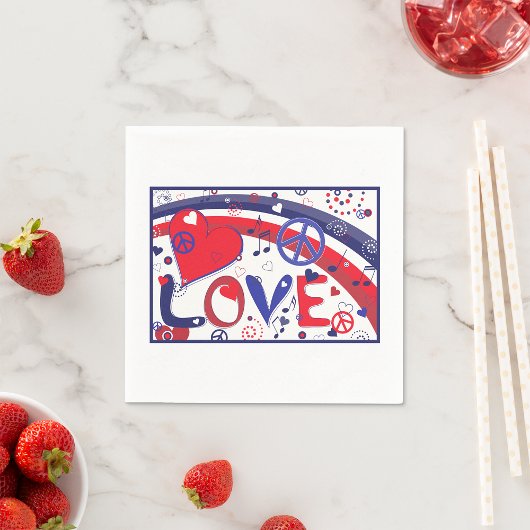 ラブハートとミュージカルノート紙ナプキンス スタンダードカクテルナプキン