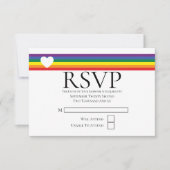 ラブハートとレインボーゲイウェディングRSVPカード 出欠カード (正面)