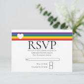 ラブハートとレインボーゲイウェディングRSVPカード 出欠カード (スタンド正面)