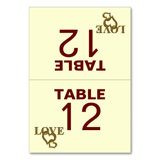 ラブハートとレッドローズ結婚の折り畳みテーブルカード テーブルナンバー (正面)