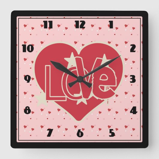 ラブハートと星 スクエア壁時計 (正面)