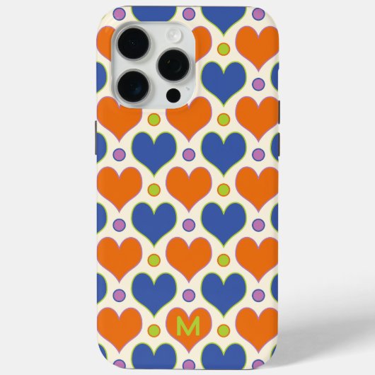 ラブハートと水玉模様のパターンで青とオレンジ Case-Mate iPhoneケース (裏面)
