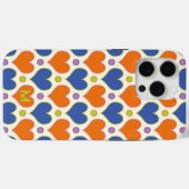 ラブハートと水玉模様のパターンで青とオレンジ Case-Mate iPhoneケース (裏面 (横))