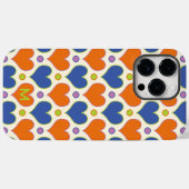 ラブハートと水玉模様のパターンで青とオレンジ Case-Mate iPhoneケース (裏面 (横))