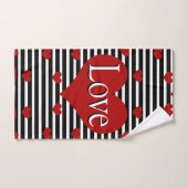 ラブハートと白黒ストライプバスタオルセット バスタオルセット (ハンドタオル)