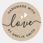 ラブハートの手作りネームカード クラフト紙風 ラウンドシール (正面)