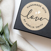 ラブハートの手作りネームカード クラフト紙風 ラウンドシール
