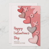 ラブハートはっきりしたスクリプトテラコッタピンクバレンタイン シーズンカード (正面/裏面)