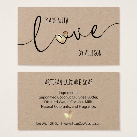 ラブハートエレガント 手作りの愛を込めて クラフトギフタグ (正面&裏面)