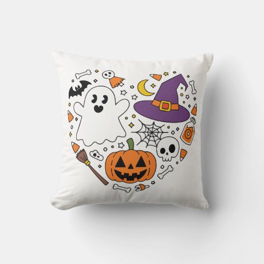 ラブハートシェイプ私たちの最初のハロウィンファミリーニューホーム クッション (正面)