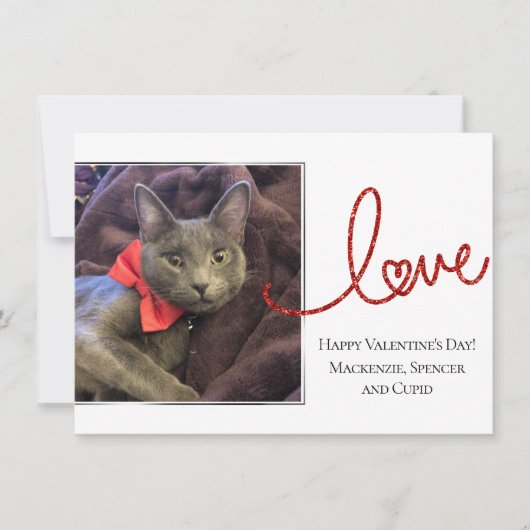 ラブハートスクリプト |写真モダン赤と白 シーズンカード (正面)