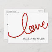 ラブハートスクリプト |赤モダングリッターバレンタイン シーズンポストカード (正面/裏面)