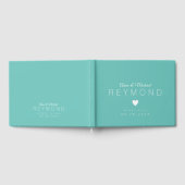 ラブハートティール（緑がかった色）ブルー結婚ズ ゲストブック (全面)