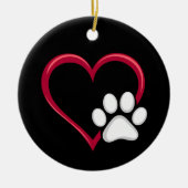 ラブハートドッグポーバレンタインデー犬愛好家 セラミックオーナメント (正面)